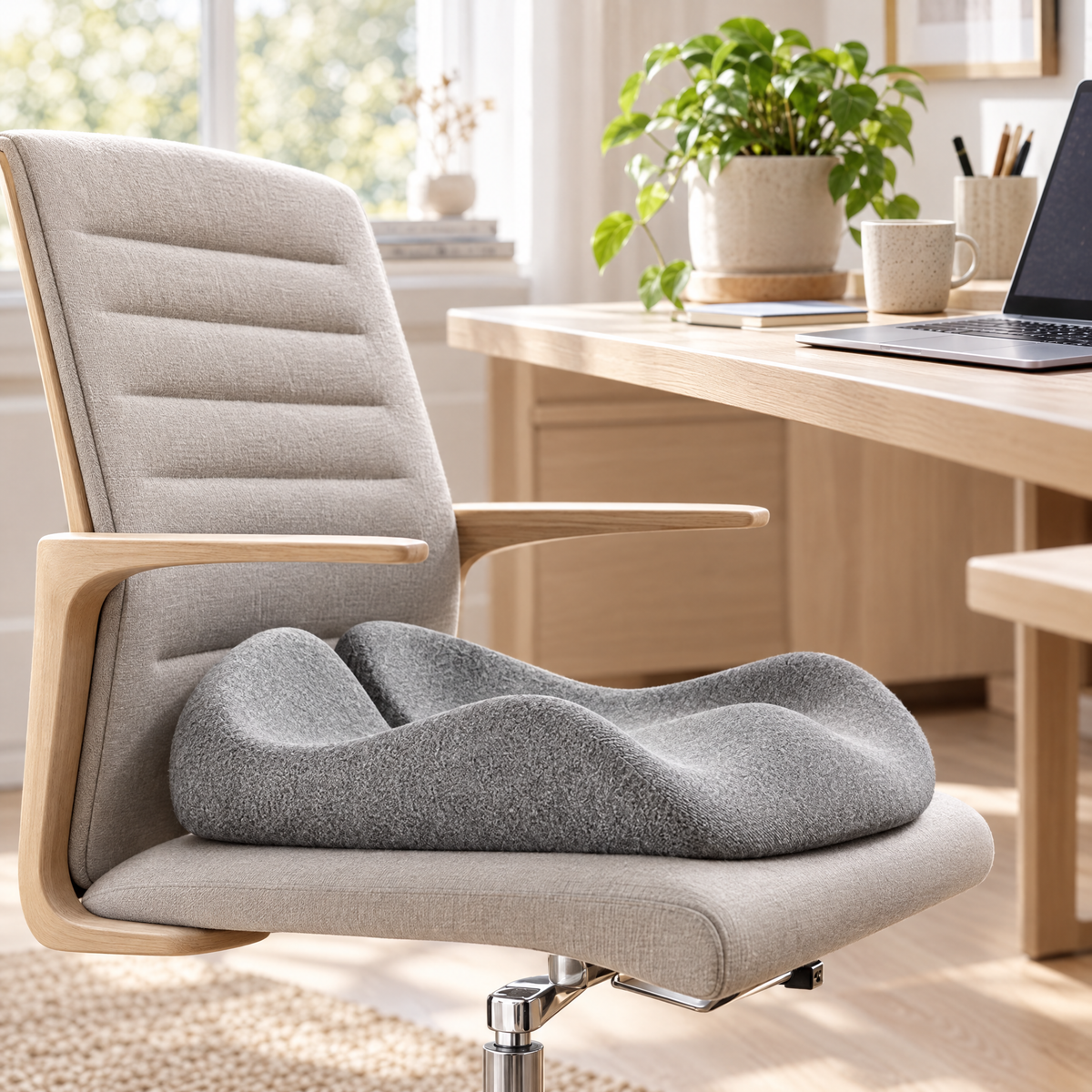Memory foam cushion on a home office chair