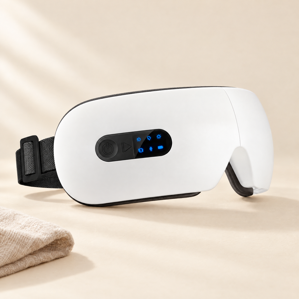 Heated eye massager on cream background