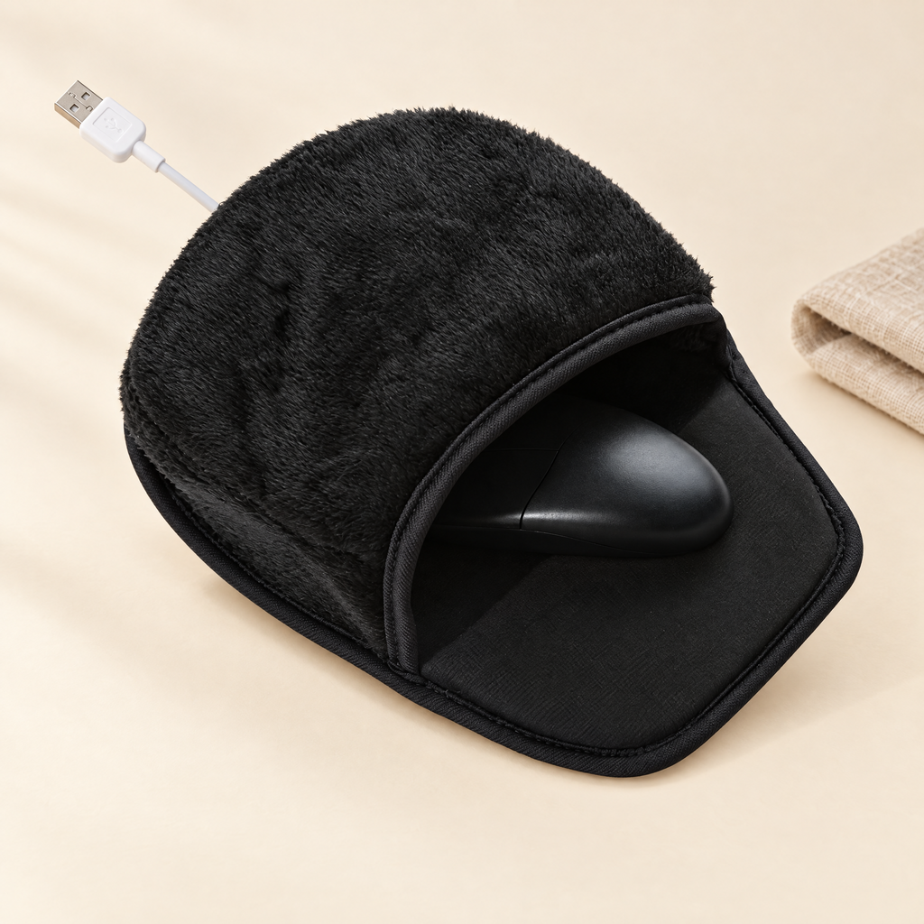 Heated mouse pad hand warmer on cream background