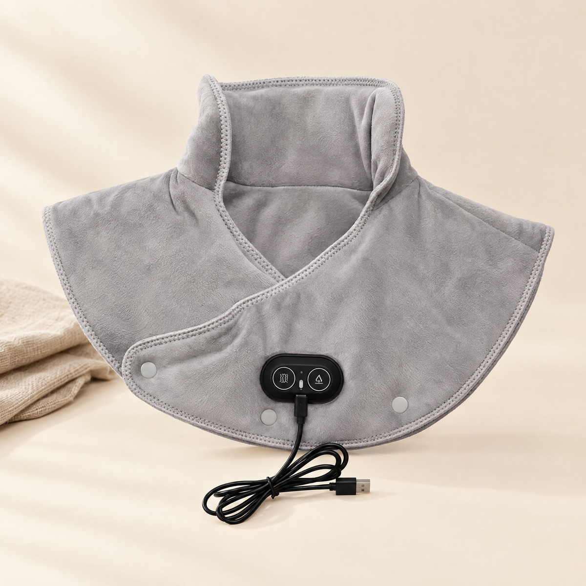 Heated neck and shoulder wrap on cream background