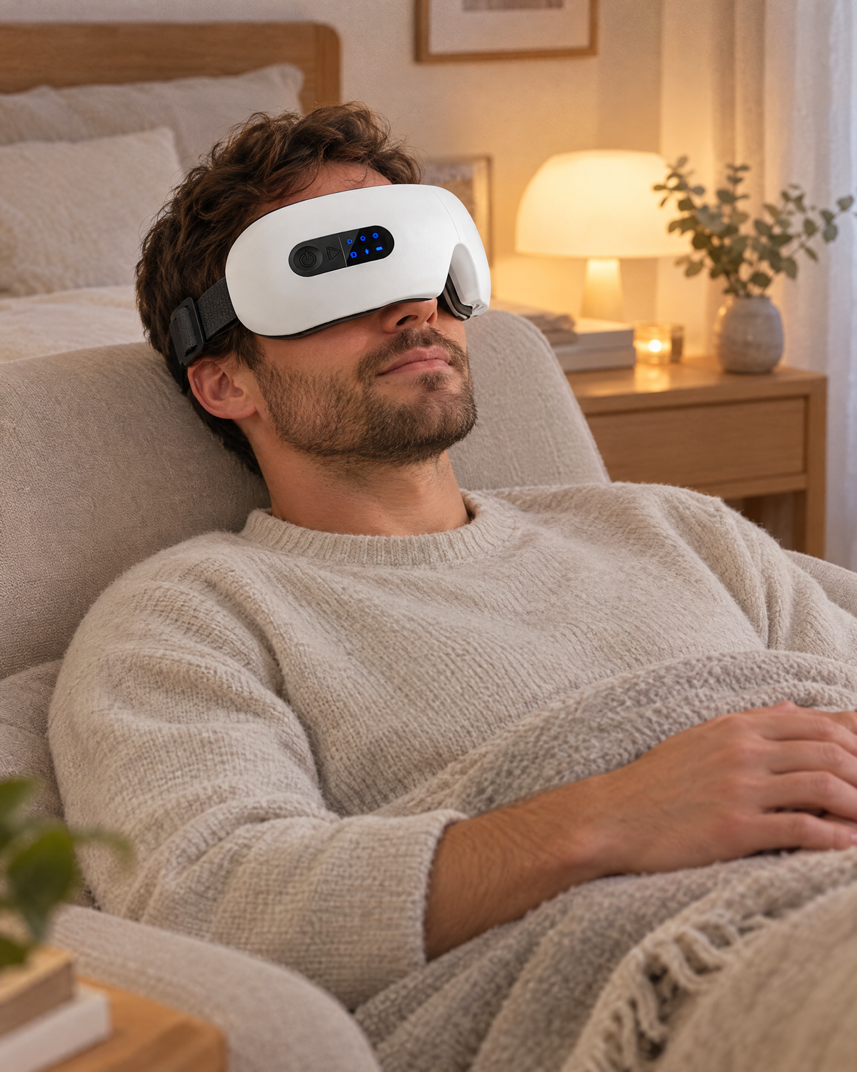 Heated eye massager in use at home