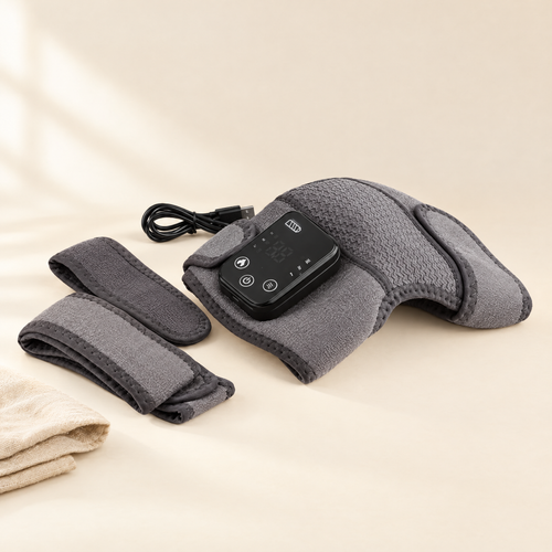 Heated knee and shoulder massager in grey on cream background
